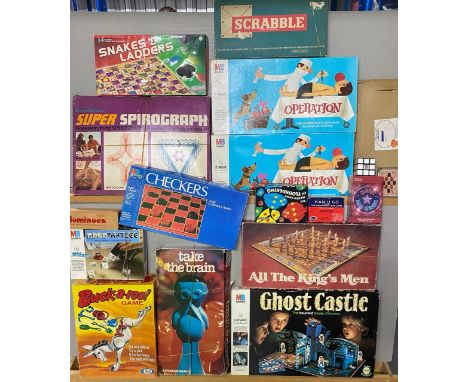 18 Vintage Board Games including. (9700g)All the Kings Men, Take the Brain, Buck-a-roo, Word Yahtzee, Dominoes, Checkers, Mer