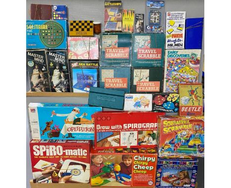 29 Vintage Board and Travel Games including(14000g)Mackintosh's Toffee Deluxe with pocket draught set (no toffees), Travel Pa