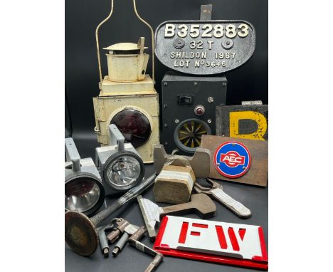 Various Railwayana items, to include'B352883' 32T British Railways two axle coal hopper wagon plateAutomatic warning system f