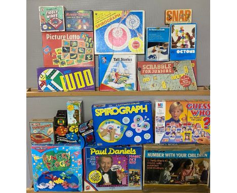 19 Vintage Board Games including(12000g)Number with your children, Guess Who?, Spirograph, Paul Daniels Magic Set, Hungry Fro