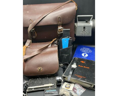 Male and Female Guards bag from Gatwick Express & Connex with contents including BR issue watch, Bardic lamp, BR Rule book, n