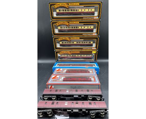 Nine OO gauge Rolling stock 'Ready-to-Roll'(1600g)Mainline 37111 B.R. 57' Corridor coach M3621M, Crimson & Cream w/boxMainlin