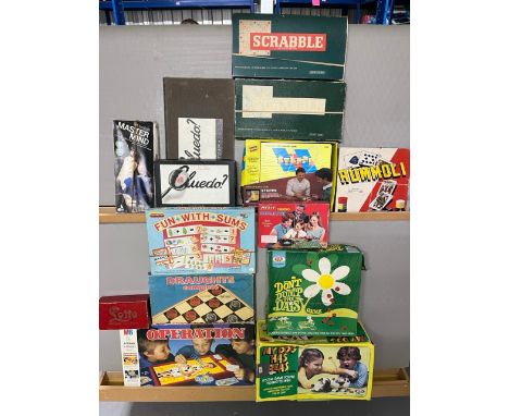 13 Vintage Board Games including. (8100g)Scrabble (2), Rummoli, Cluedo, Mastermind, Steppe, Roulette, Fun with Sums, Draughts