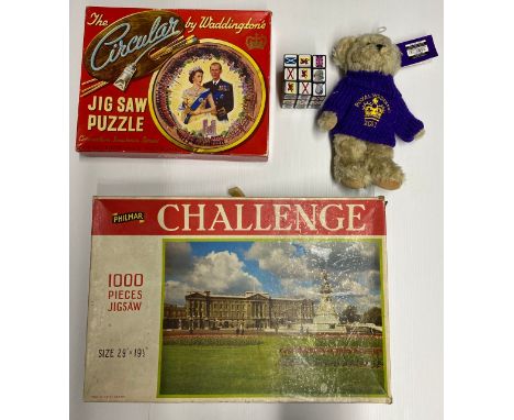 Vintage Royal Puzzles, Teddy Bear & Puzzle Cube. (4) (1350g)Waddingtons - The Circular 500 piece Jigsaw Puzzle Coronation Sou