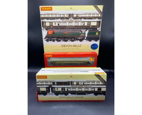 Hornby R2568 'Devon Belle' Pullman Train Pack with associated R4251 three car coach pack together with R4860 Pullman Observat
