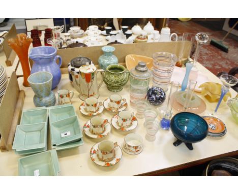 A quantity of 20th Century decorative glass and ceramics to include Susie Cooper etc