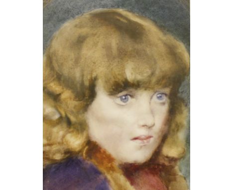 English School (20th Century)Portrait of a girl Watercolour Unsigned 24cm x 18.5cm;An oil on board portrait of a young woman 