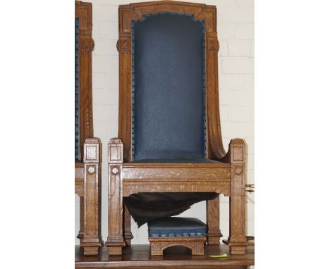 Leather backed oak ecclesiastical chair and stool
