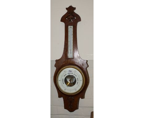 Early 20th century oak barometer/thermometer