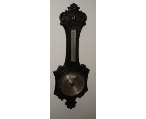 Late Victorian carved oak barometer/thermometer