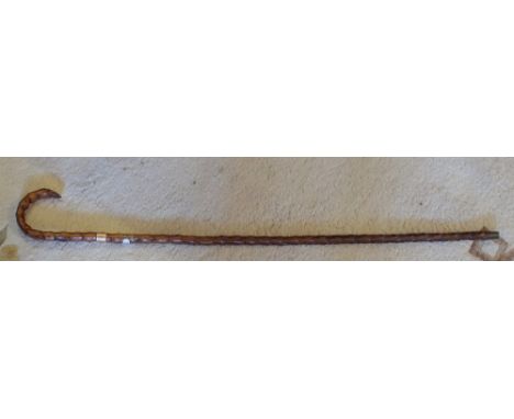 Rosewood walking stick with 9 ct gold mount inscribed W.E.C. August 22nd 1902