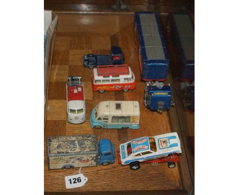 Seven Corgi toys including Commer 3 Ton Walls Ice-cream Van, circa 1950-70s, none boxed