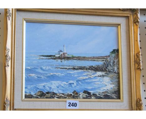 Palette knife oil painting  on board - St Mary's Island signed by the artist Dallas K Taylor dated verso  1989. 19 x 24.5 cm