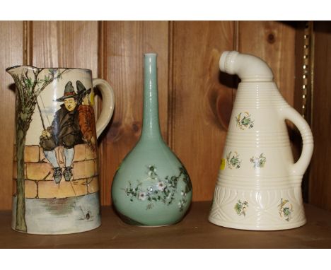 Royal Doulton Series ware jug The Galant Fishers (lid missing), ceramic bath salts pitcher and an oriental bottle-shaped vase