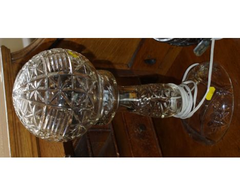 Cut glass table lamp base and shade