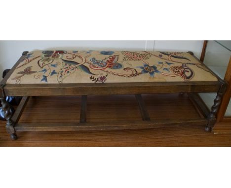 Oak double foot stool with William Morris needle point cover