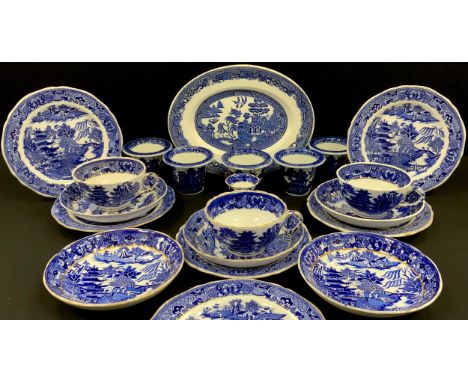 Royal Doulton blue and white willow pattern including; tea cups and saucers; etc