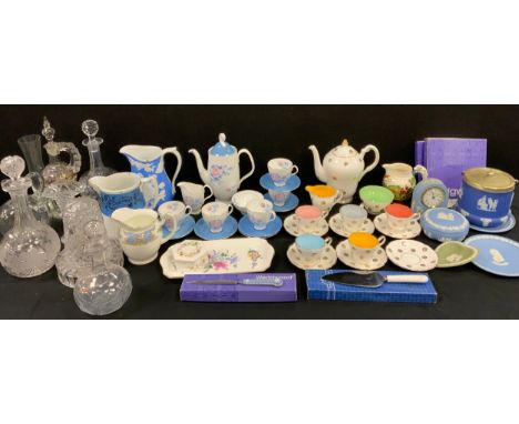 Ceramics and glass - George III engraved glass decanter, 31cm high, others similar; Royal Albert Sorrento pattern coffee serv