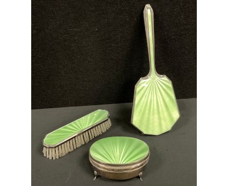 Walker and Hall art deco three piece silver dressing table set, Birmingham, 1937 (3)
