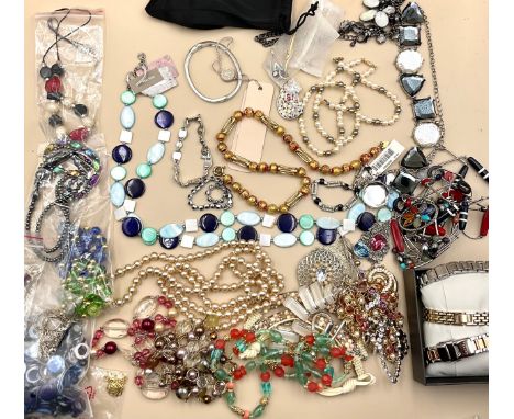 A selection of jewellery and watches, the jewellery includes a 9ct yellow and white gold cubic zirconia brooch, total gross w