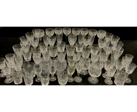 Glass - set of eight crystal cut glass wine glasses, six champagne flutes, brandy glasses, sherry glasses; etc