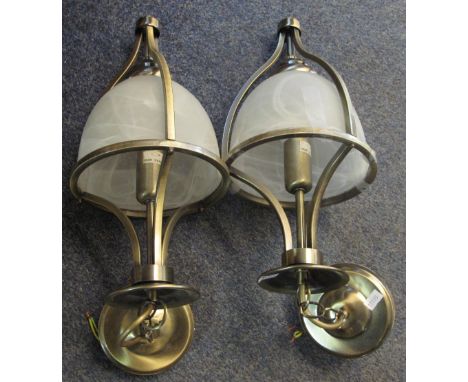 Pair of modern brass finish and glass light fittings. (2)