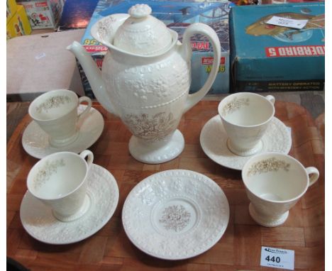 Tray of Wedgwood Wellesley part coffee set comprising four coffee cups and saucers. 