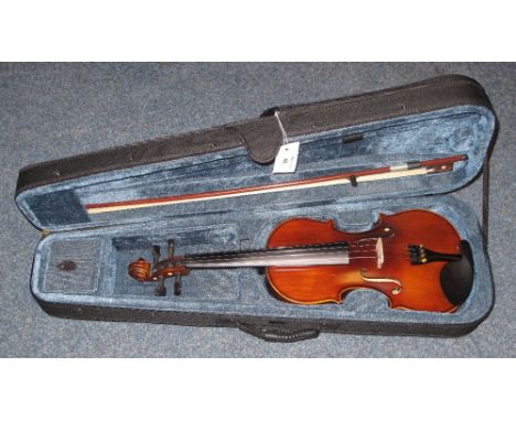 Chinese student violin and bow in modern fitted case with cover, together with play violin today students self teaching syste