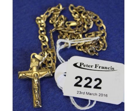 9ct gold chain with yellow metal crucifix marked 'Inri'.