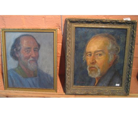 Hugh Campbell (20th Century, West country) self portrait, two similar, oils on boards. Framed and glazed. (2)