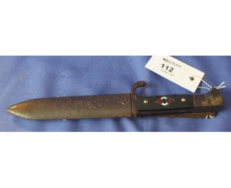 Second World War period Hitler Youth dagger with metal scabbard.  CONDITION REPORT: Heavy rusting in places/oxidisation to sc