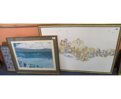 Edward Dawson, 'The centre court Wimbledon' a limited edition coloured print signed in pencil by the artist, together with an