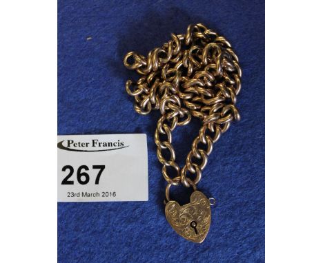 9ct gold curb link chain with heart shaped padlock clasp. 