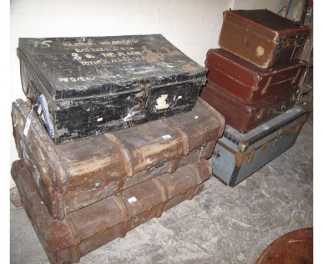 Collection of seven vintage trunks or suitcases etc. (7)