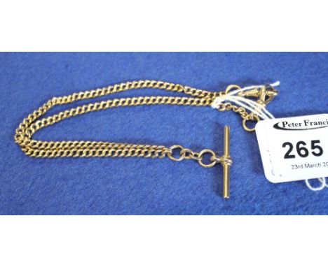 9ct gold double Albert chain with T bar. 