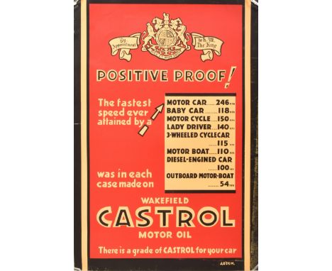 Castrol Wakefield - a vintage early to mid-century advertising full-colour art poster. The poster printed with deep red, blac