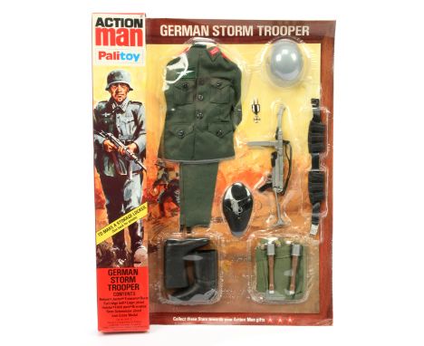 Palitoy Action Man Vintage 34315, comprising Helmet, Jacket, Trousers, Boots, Cartridge Belt, Luger Pistol, Holster, Field Pa