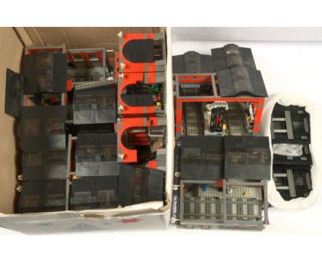 Lego Railway 6 x black and red Engine Sheds, includes short railway sections and maintenance equipment etc, also with a box o