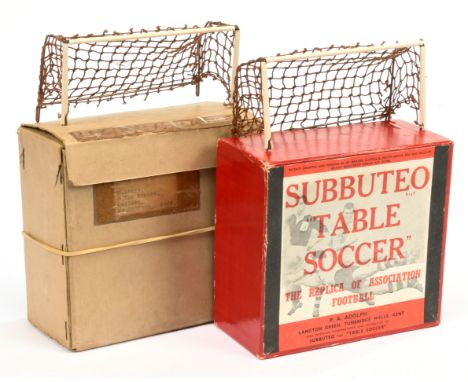 Subbuteo Table Soccer Vintage Celluloid Flats, includes original nets, paperwork, instructions - 2 players are broken - Fair 