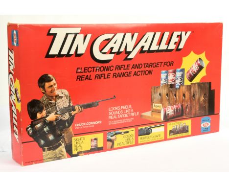 Ideal Tin Can Alley Game, 1970's vintage, comprising electronic rifle and targets, cocks like a real rifle, shoots a beam of 