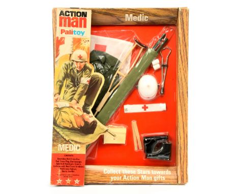 Palitoy Action Man Vintage 34165 Medic, comprising Stretcher, Red Cross Box &amp; Flag, Stethoscope, Splints &amp; Bandages, 