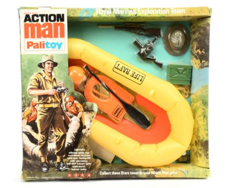 Palitoy Action Man vintage 34173 Royal Marines Exploration Team, comprising inflatable, paddle, rope, crash helmet, life jack