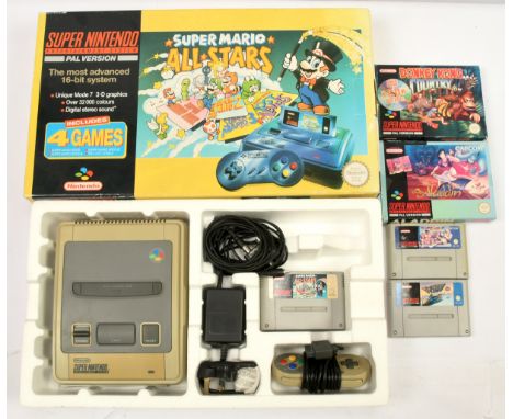 Super Nintendo Games Console - Super Mario All Stars with one Controllers, Adaptor and Wires, includes two boxed games - Donk