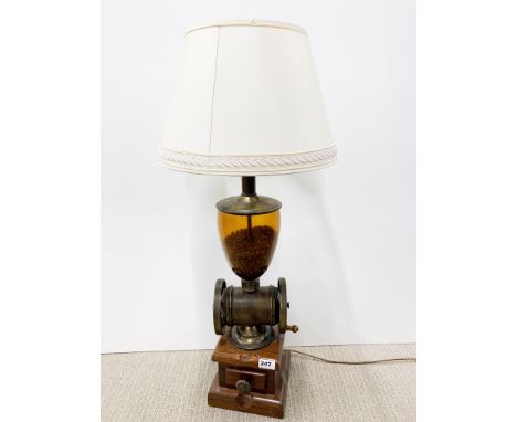 A vintage coffee machine style table lamp, H. 84cm.