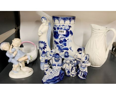 A group of Russian and other ceramic items, tallest H. 21cm.