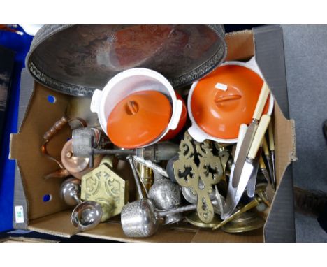 A mixed collection of metal ware items including silver plated trays, goblets, candlesticks, scales etc 
