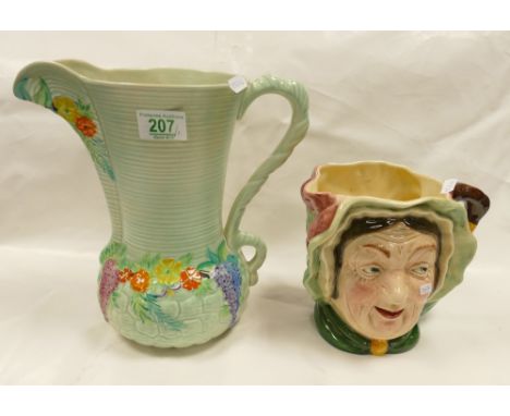 Large Carlton Ware Rope handled Art Deco Vase together with Beswick large character jug Sairey Gamp(2) 