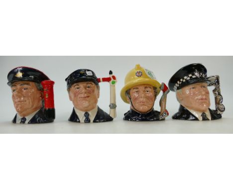 Royal Doulton Small Character Jugs from the Journey Through Britain series Engine Driver D6823, Policeman D6852, Fireman D683