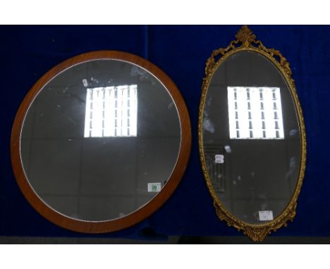 Teak framed mid century wall mirror and similar brass item (2) 