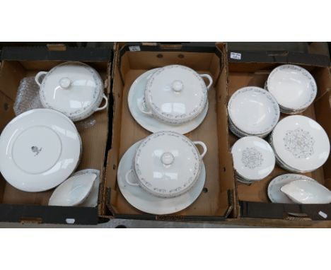 A large collection of Royal Worcester Bridal lace dinner ware including dinner plates, bowls, tureens etc (3 trays) 